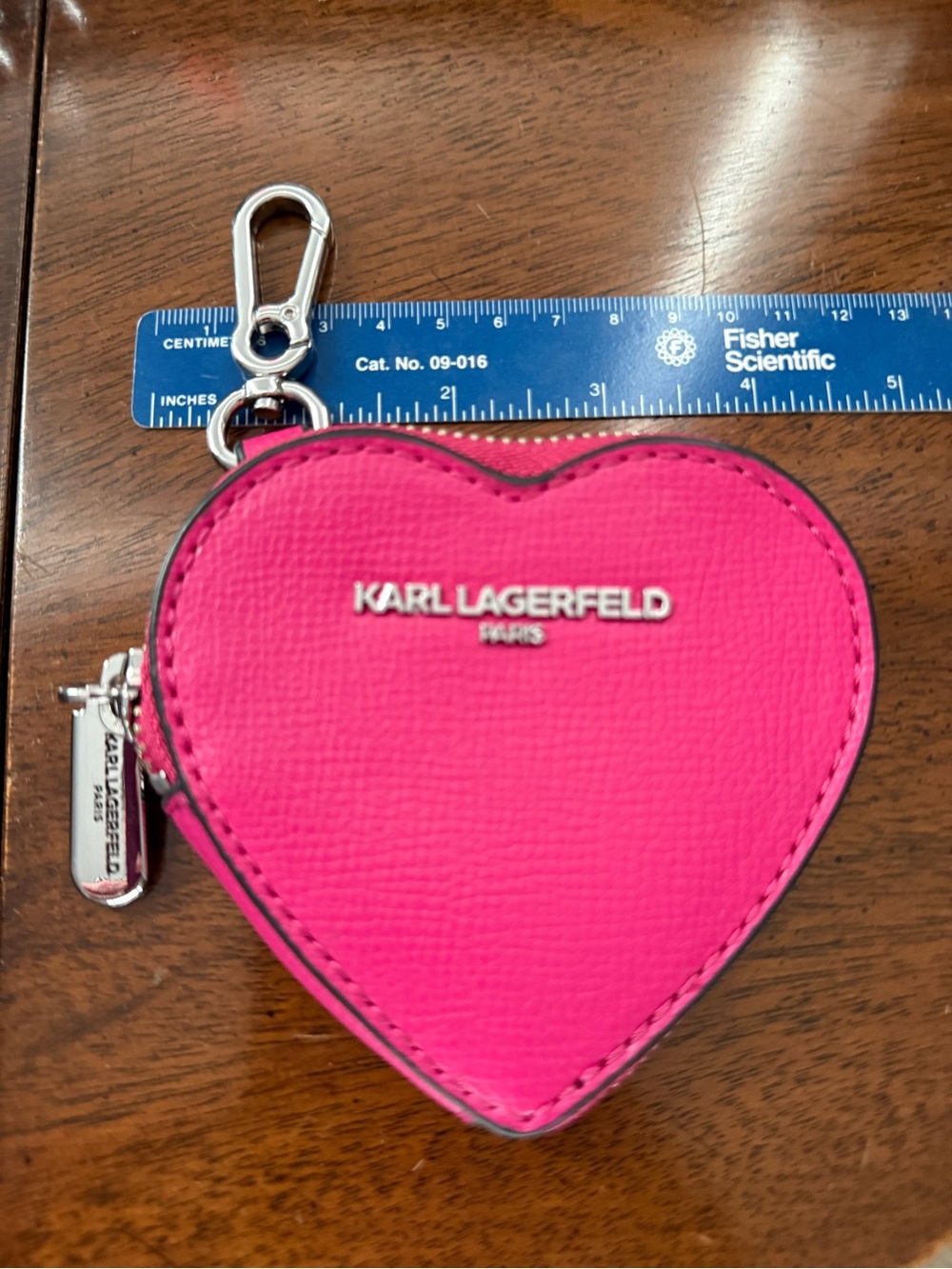 Karl Lagerfeld Hot Pink Heart Key & Card Pouch with Silver Hardware